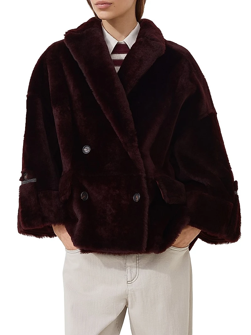 Reversible Shearling Outerwear Jacket with Shiny Cuff Details