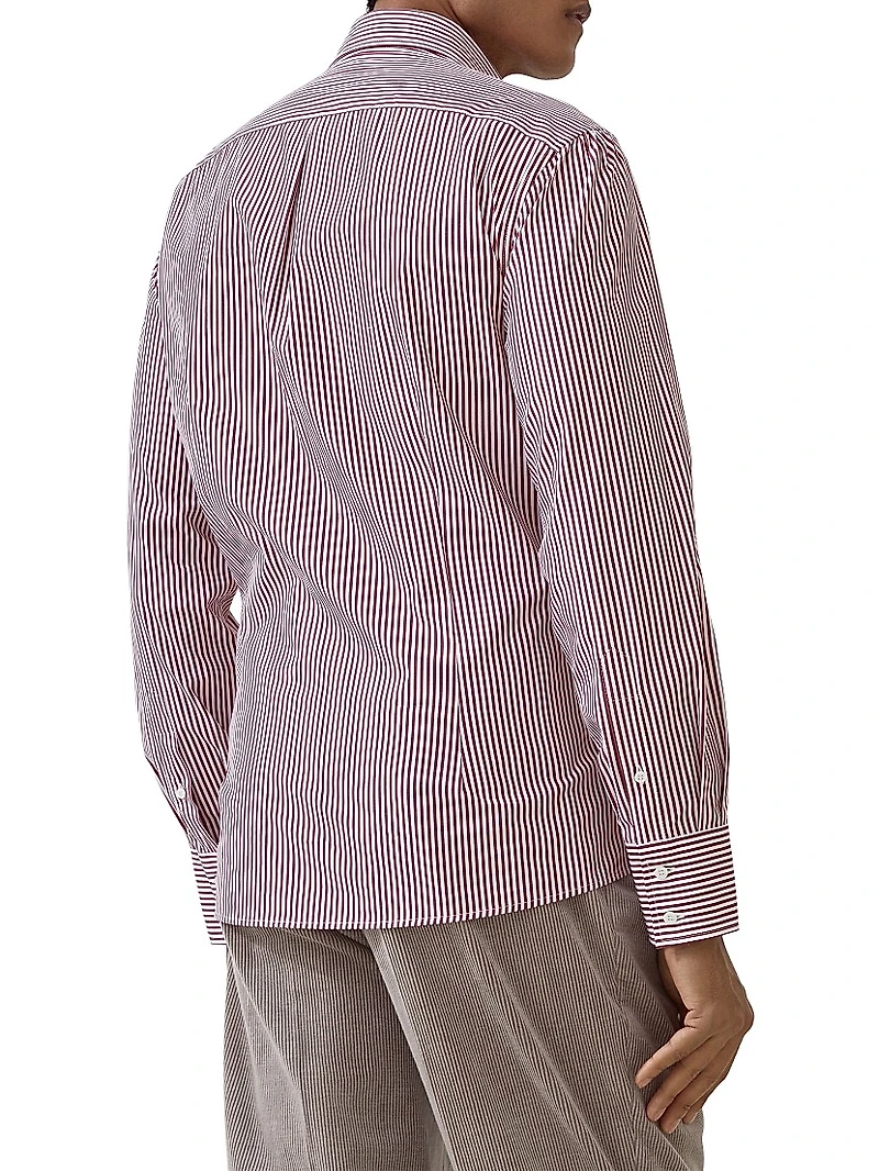 Striped Poplin Slim Fit Shirt with Button Down Collar