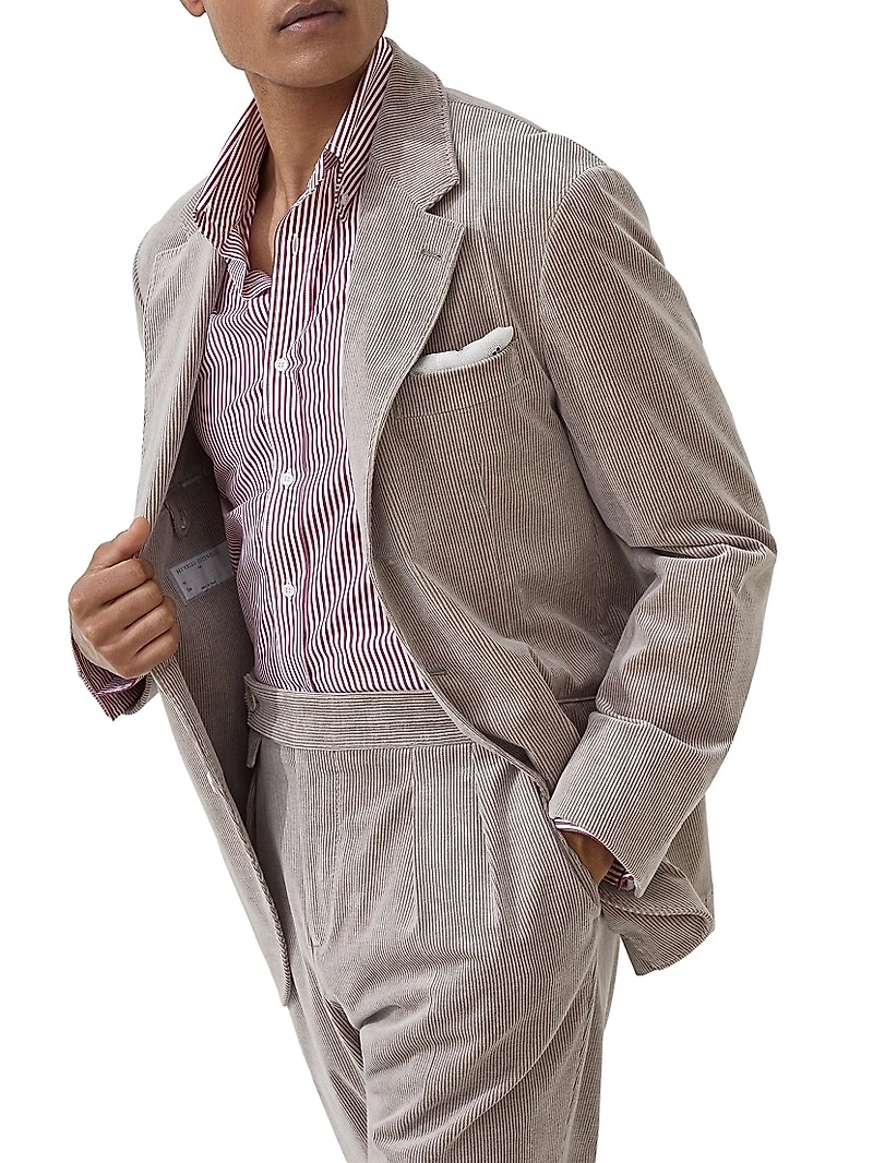 Striped Poplin Slim Fit Shirt with Button Down Collar