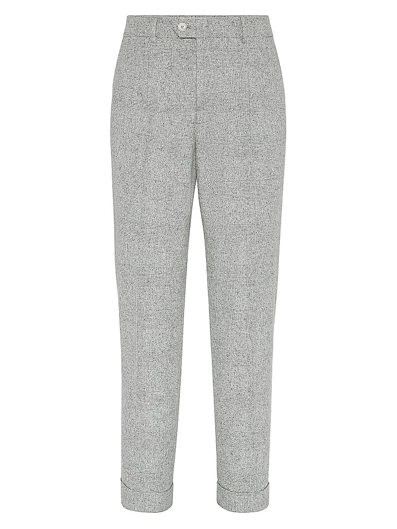 Flecked Prince of Wales Flannel Leisure Fit Trousers