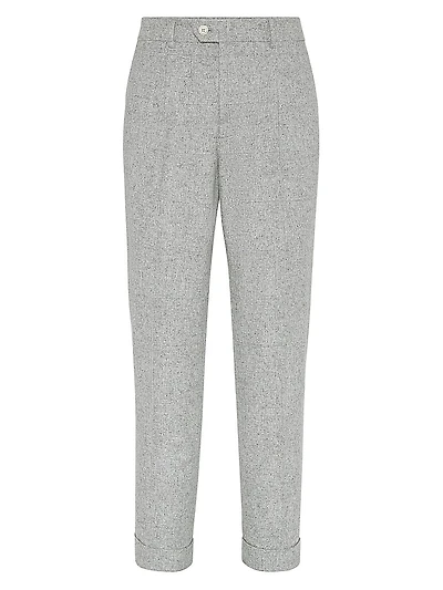 Flecked Prince of Wales Flannel Leisure Fit Trousers