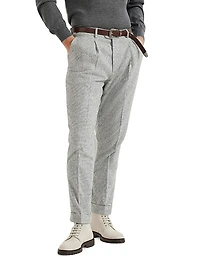 Flecked Prince of Wales Flannel Leisure Fit Trousers