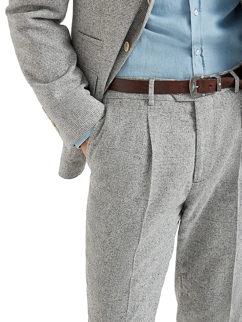 Flecked Prince of Wales Flannel Leisure Fit Trousers