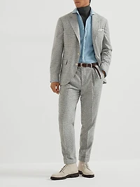 Flecked Prince of Wales Flannel Leisure Fit Trousers