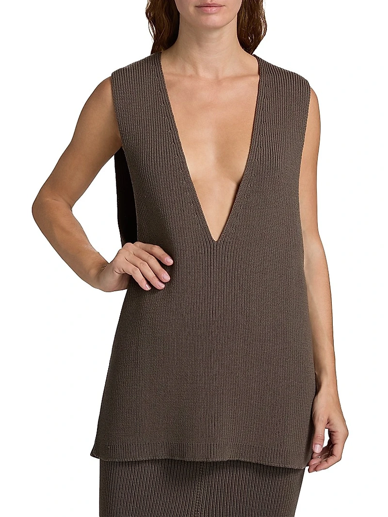 Maglia Plunging V-Neck Sleeveless Wool Top
