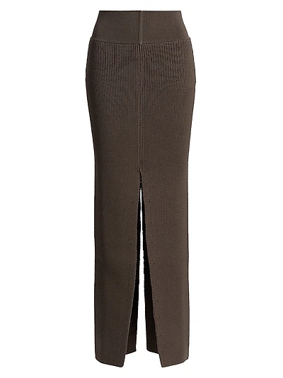 Sliced Wool Knit Maxi Skirt