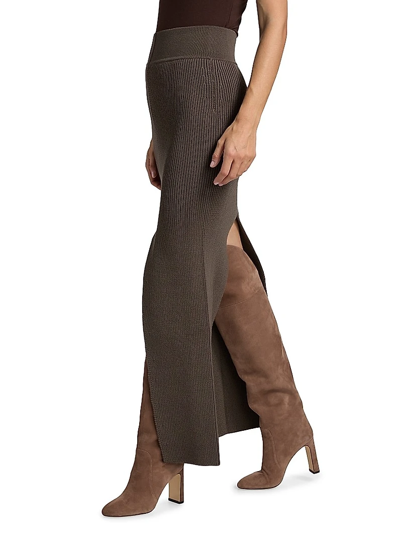 Sliced Wool Knit Maxi Skirt