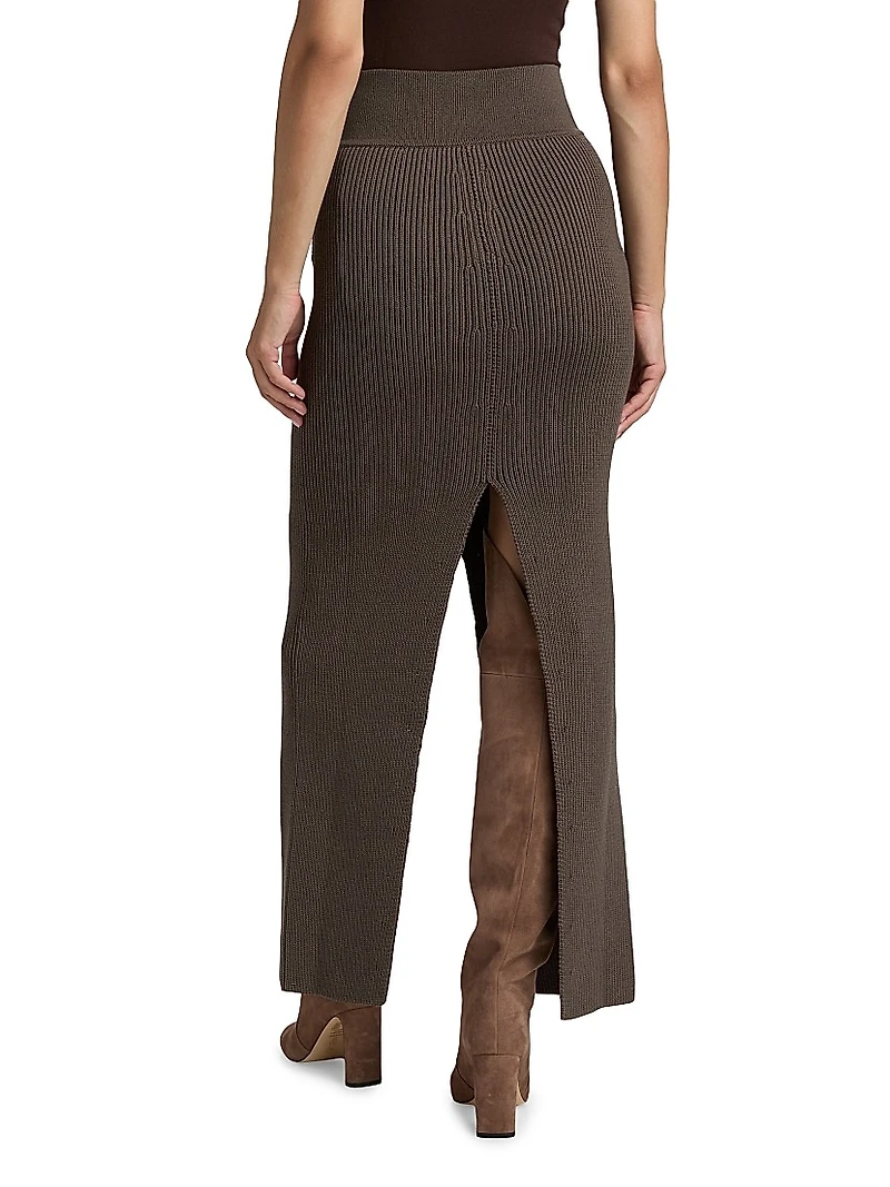Sliced Wool Knit Maxi Skirt