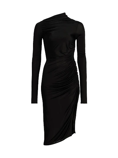 Svita Asymmetric Ruched Midi-Dress