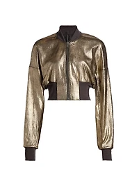Flight Metallic Leather & Cotton-Blend Crop Jacket