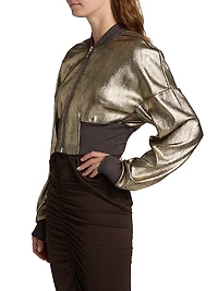 Flight Metallic Leather & Cotton-Blend Crop Jacket