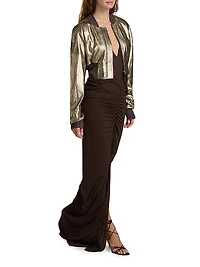 Flight Metallic Leather & Cotton-Blend Crop Jacket