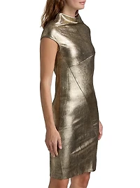 Aggy Metallic Leather & Cotton-Blend Knee-Length Dress