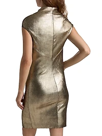 Aggy Metallic Leather & Cotton-Blend Knee-Length Dress