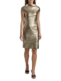 Aggy Metallic Leather & Cotton-Blend Knee-Length Dress