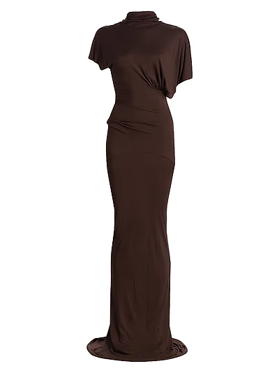 Lilith Asymmetric Draped Jersey Gown