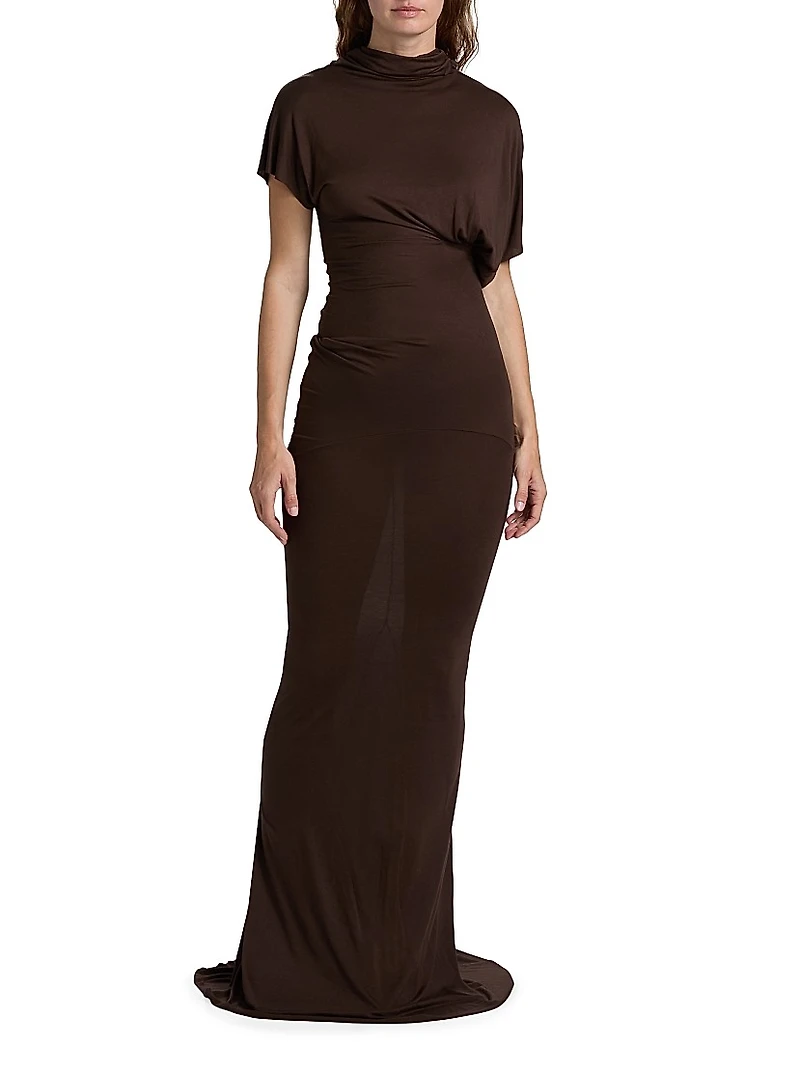 Lilith Asymmetric Draped Jersey Gown