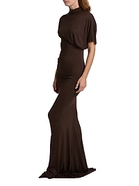 Lilith Asymmetric Draped Jersey Gown