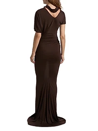 Lilith Asymmetric Draped Jersey Gown