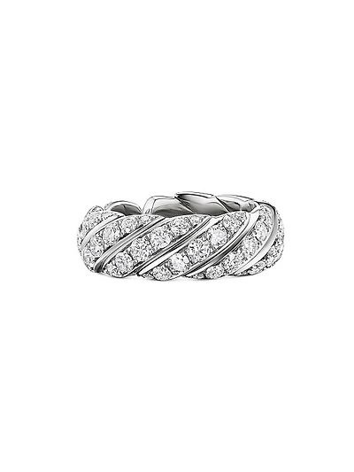 Sculpted Cable Flex Band Ring in 18K White Gold
