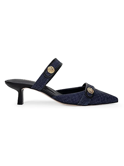 Gilliane 45MM Button-Detail Denim Pumps