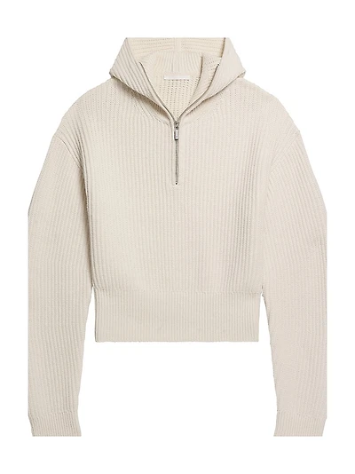 Ribbed Wool-Blend Half-Zip Hoodie