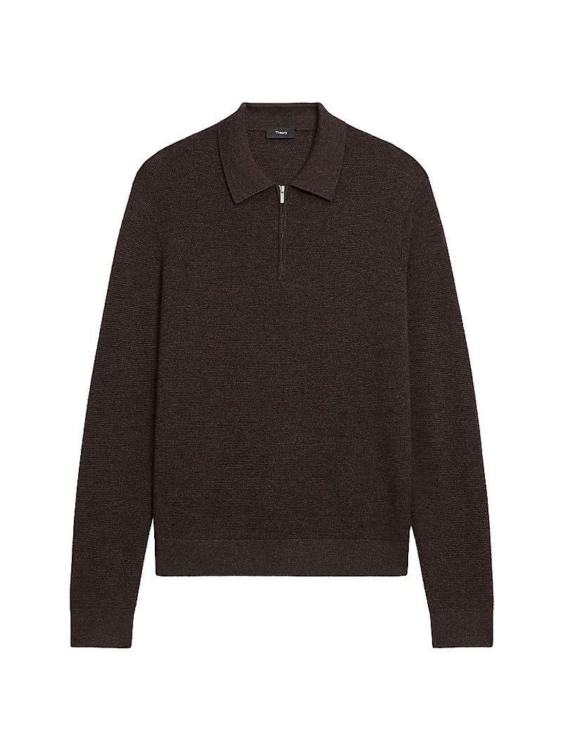 Cashmere Zip-Front Polo Sweater