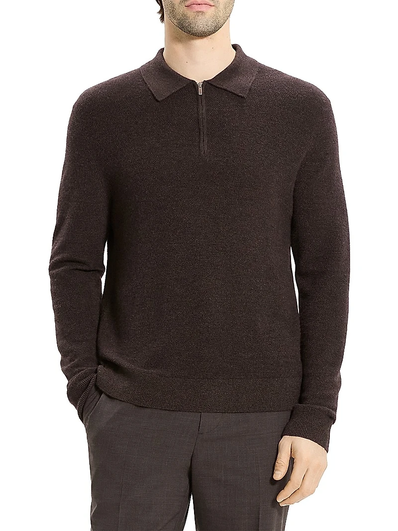 Cashmere Zip-Front Polo Sweater