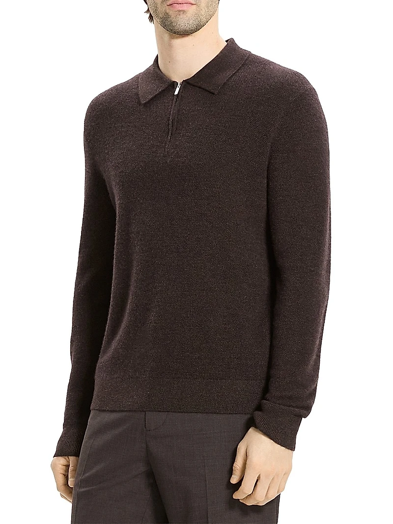 Cashmere Zip-Front Polo Sweater