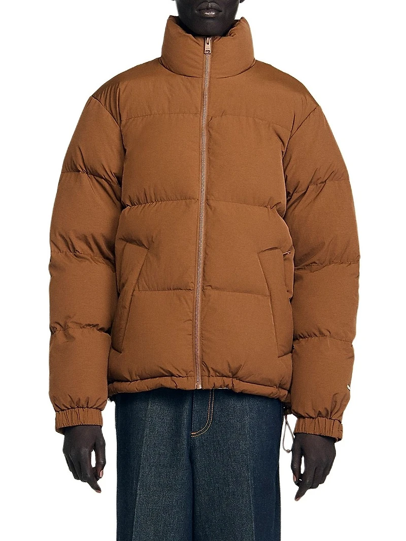 Hooded Puffer Jacket with High Collar