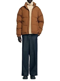 Hooded Puffer Jacket with High Collar