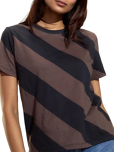 Diagonal Striped Cotton T-Shirt