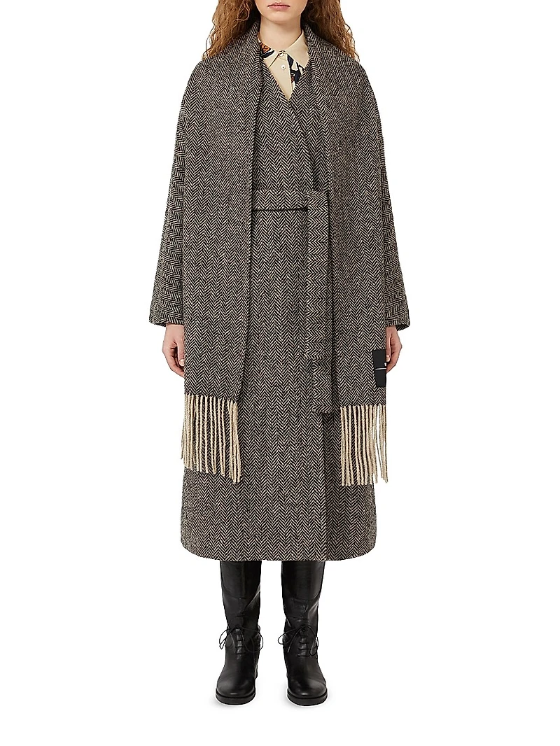 Wool Tweed Wrap Coat