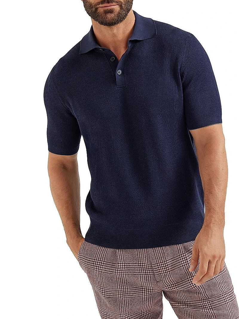 Cotton English Rib Polo Style Sweater