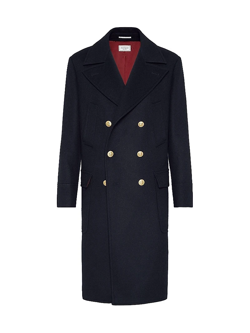 Wool Double Cloth One and a Half Breasted Coat