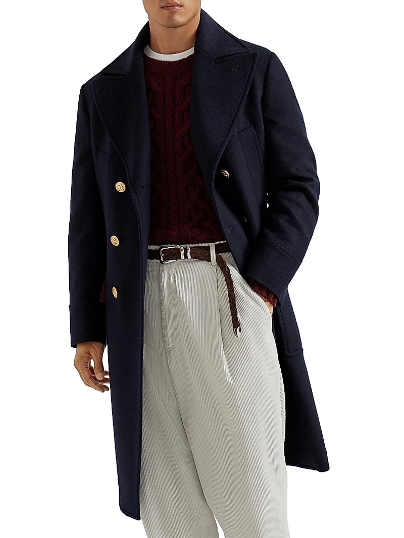 Wool Double Cloth One and a Half Breasted Coat