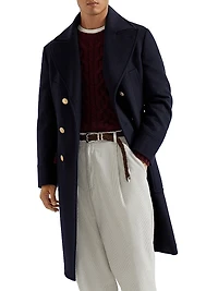 Wool Double Cloth One and a Half Breasted Coat