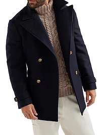 Wool Flannel Double Cloth Four Pocket Pea Coat