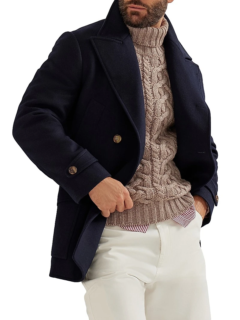 Wool Flannel Double Cloth Four Pocket Pea Coat