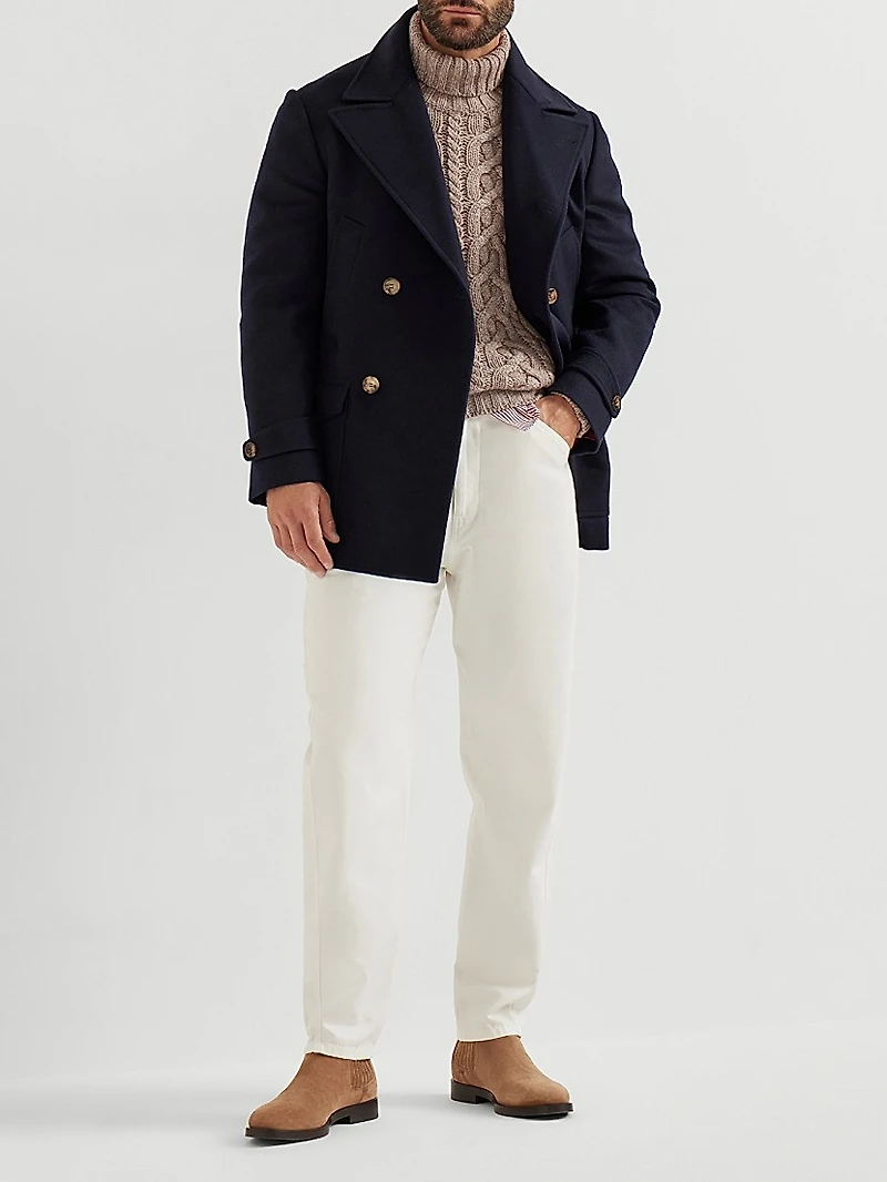 Wool Flannel Double Cloth Four Pocket Pea Coat