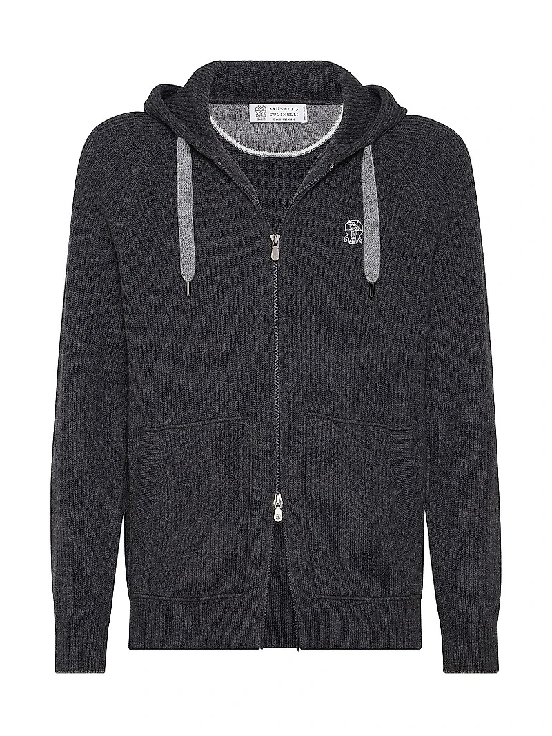 Cashmere English Rib Knit Hooded Sweatshirt
