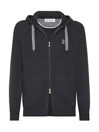 Cashmere English Rib Knit Hooded Sweatshirt