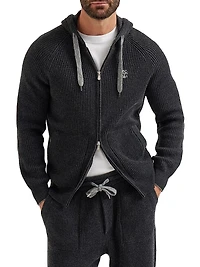 Cashmere English Rib Knit Hooded Sweatshirt