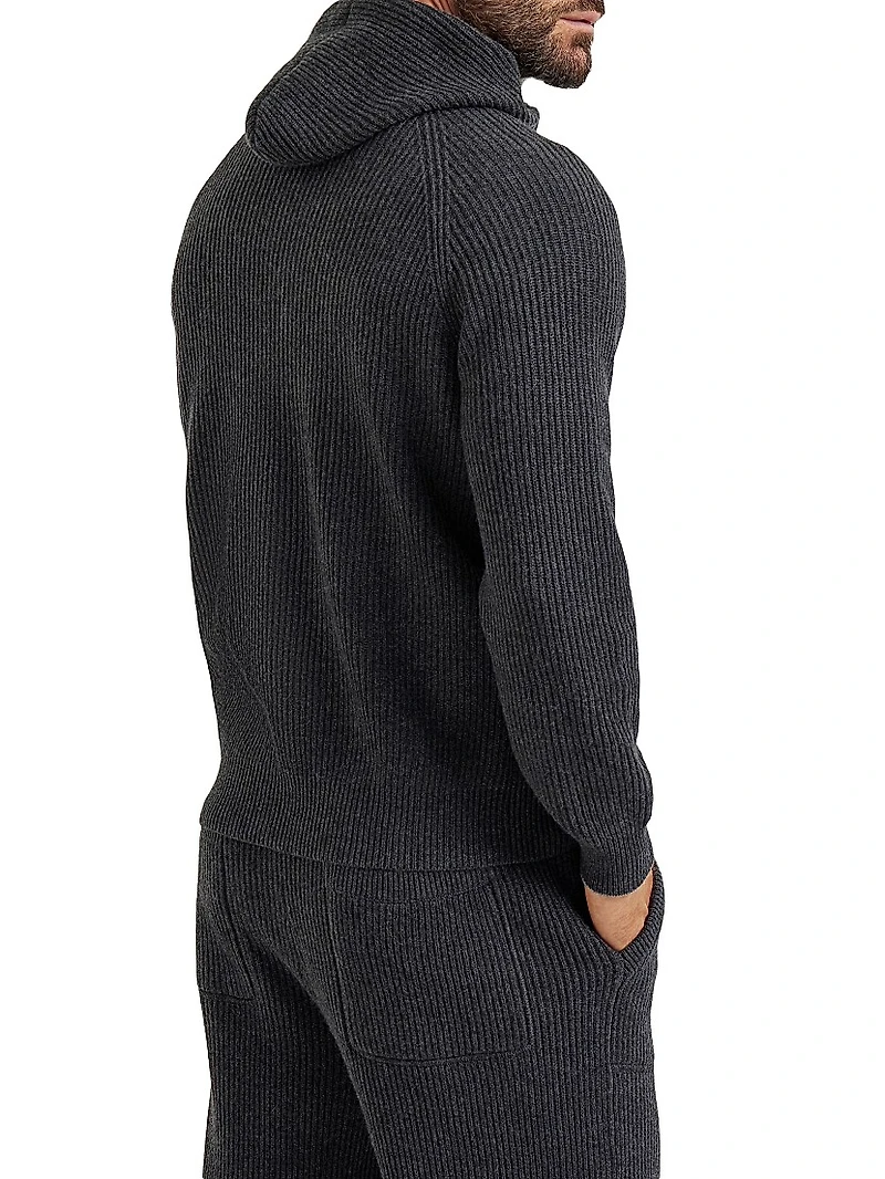 Cashmere English Rib Knit Hooded Sweatshirt