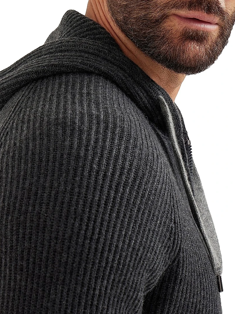 Cashmere English Rib Knit Hooded Sweatshirt