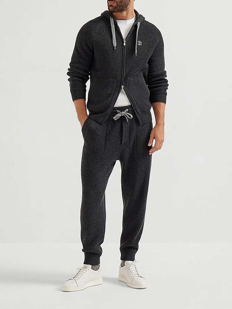 Cashmere English Rib Knit Hooded Sweatshirt