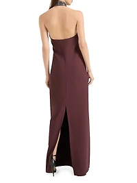 Silk and Acetate Crêpe Cady Halterneck Dress with Precious Beaded Collar