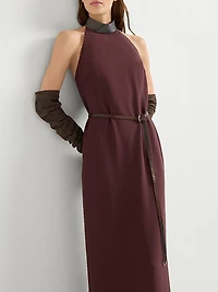 Silk and Acetate Crêpe Cady Halterneck Dress with Precious Beaded Collar