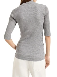 Ribbed Wool Jersey Top with Shiny Half Zip