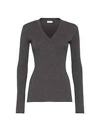 Ribbed Wool Jersey Top with Shiny Trim